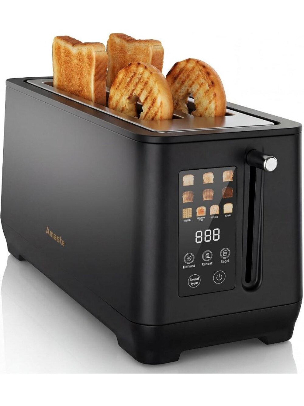 4 Slice Black Long Slot Touch Screen with Digital Countdown Retro Toaster